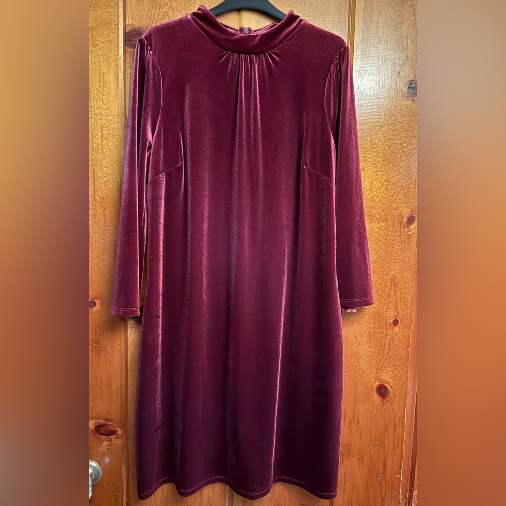 Boden Velvet Long Sleeve Dress in Rich Burgundy